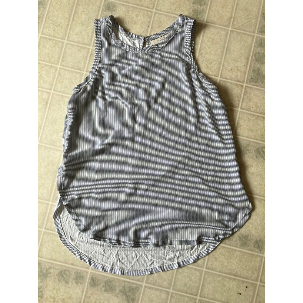 Ann Taylor Loft Blue & White Stripe Tank Sz Small Rayon front Contrast Knit back